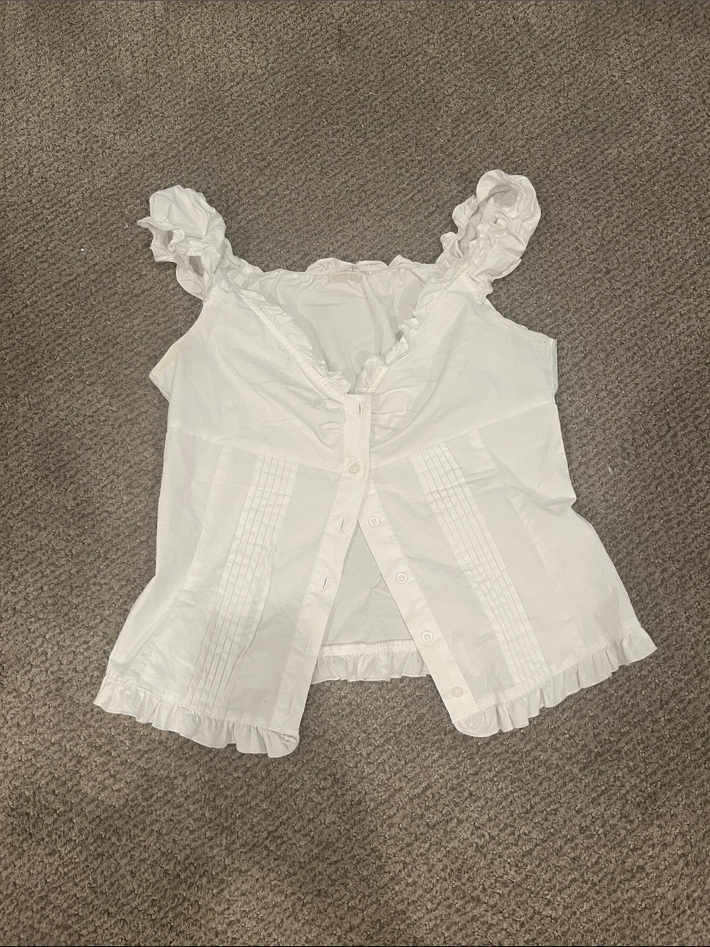 Brandy Melville White Ruffle-Trim Button Tank